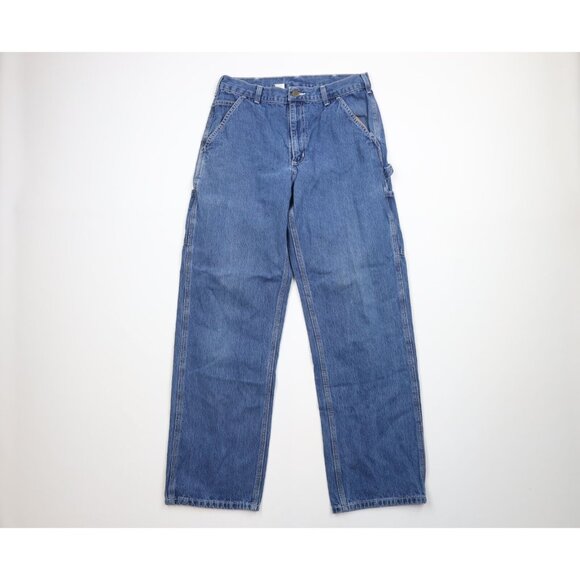 Vintage Carhartt Mens 32x32 Distressed Dungaree Fit Wide Leg Denim Jeans Blue